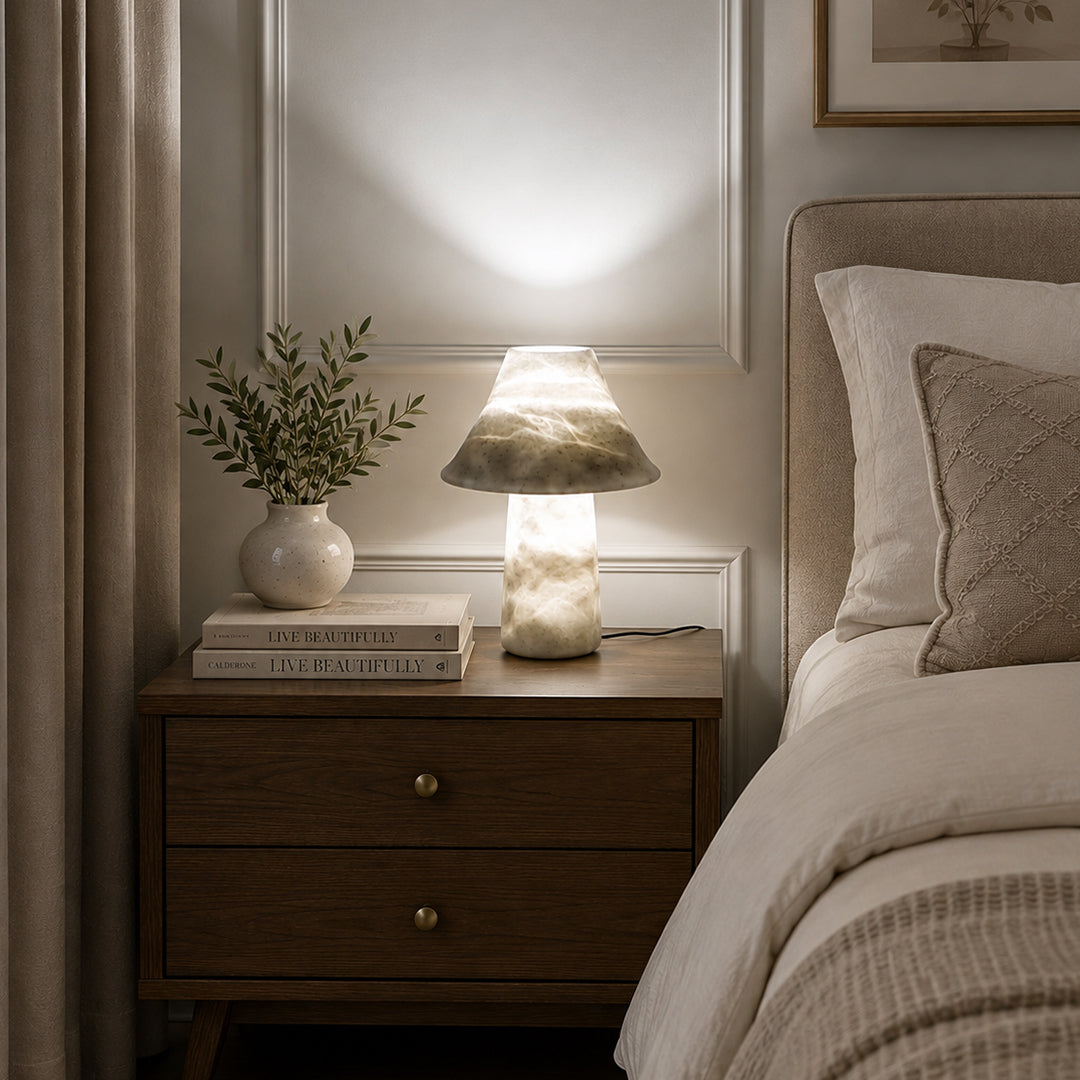 Marble Lamp Mushroom Design White | Hand-Carved Minimalist Decor