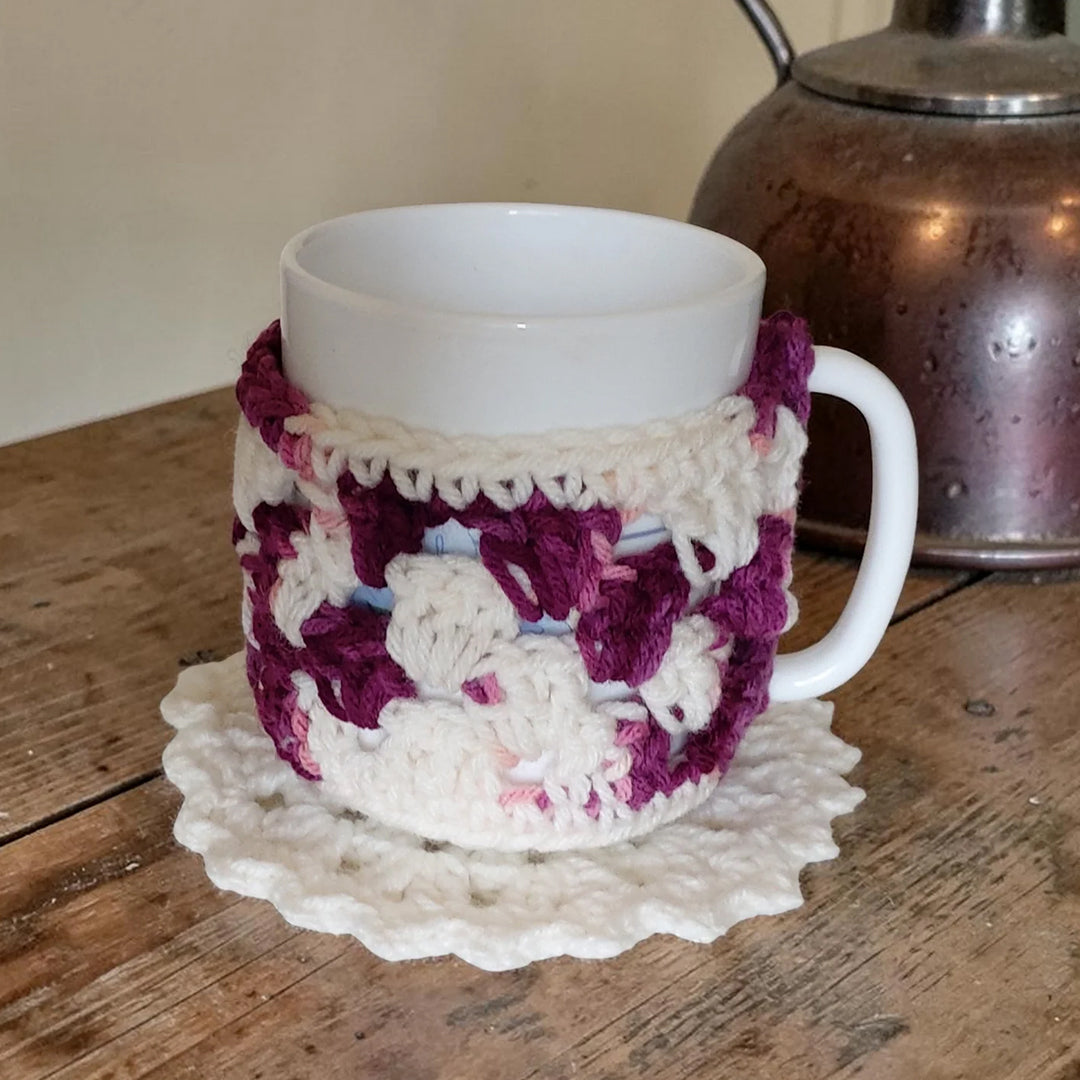 Crochet Cup Cozy with Coaster and Cover | Hand Knitted Mug Cozy Set | Warmth & Elegance