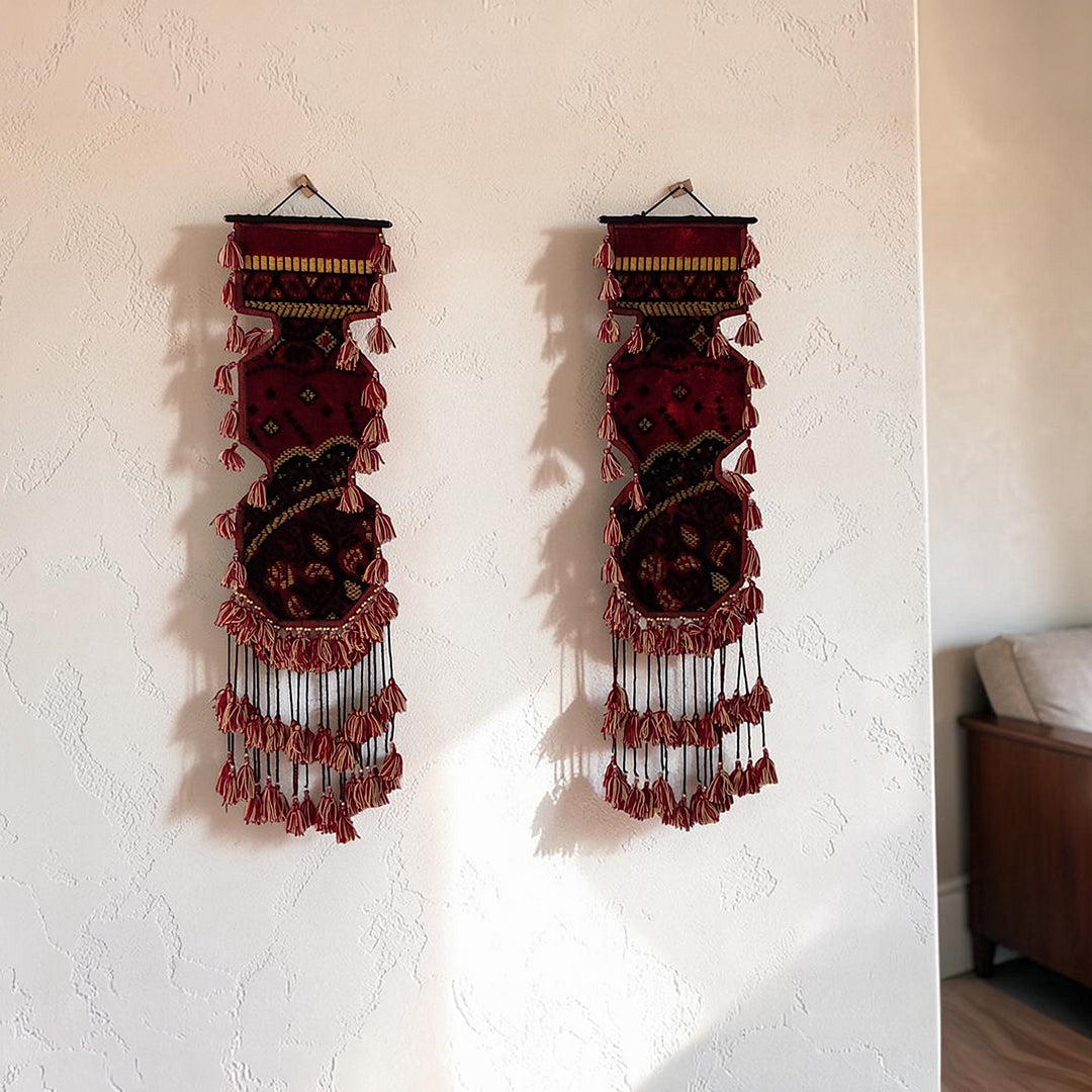 Hand Knotted Wall Hanging Strips | Antique Bohemian Wall Art
