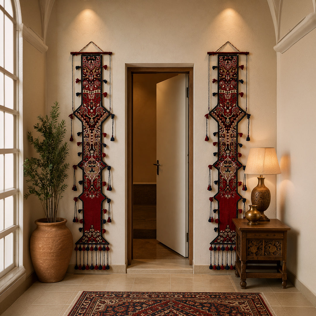 Hand Knotted Wall Hanging Strips | Antique Bohemian Wall Art