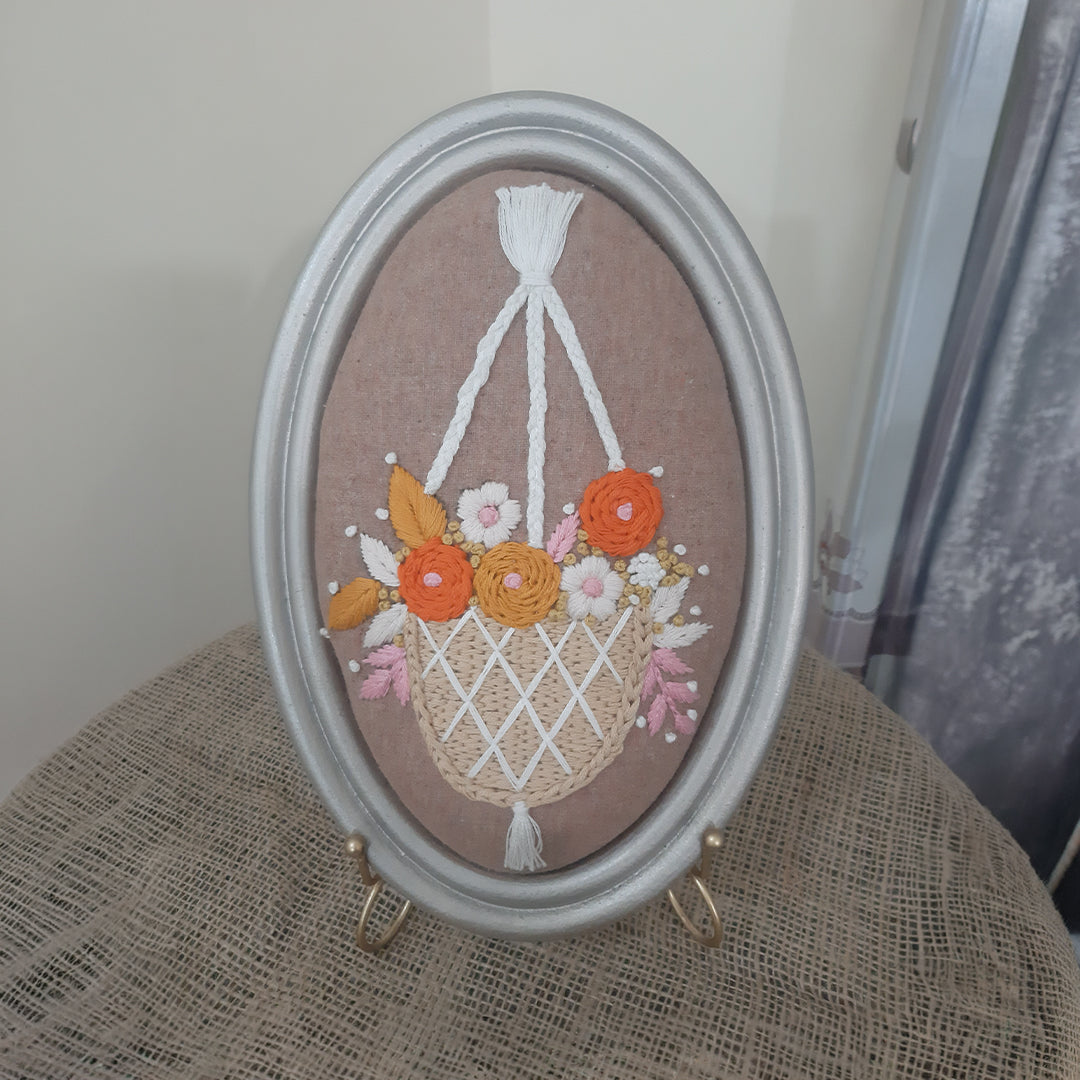 Handmade Aari Embroidered Tapestry | Wall Hanging | Antique Floral Wall Art | Unique Decor Gift. Set 4 (Small Oval )