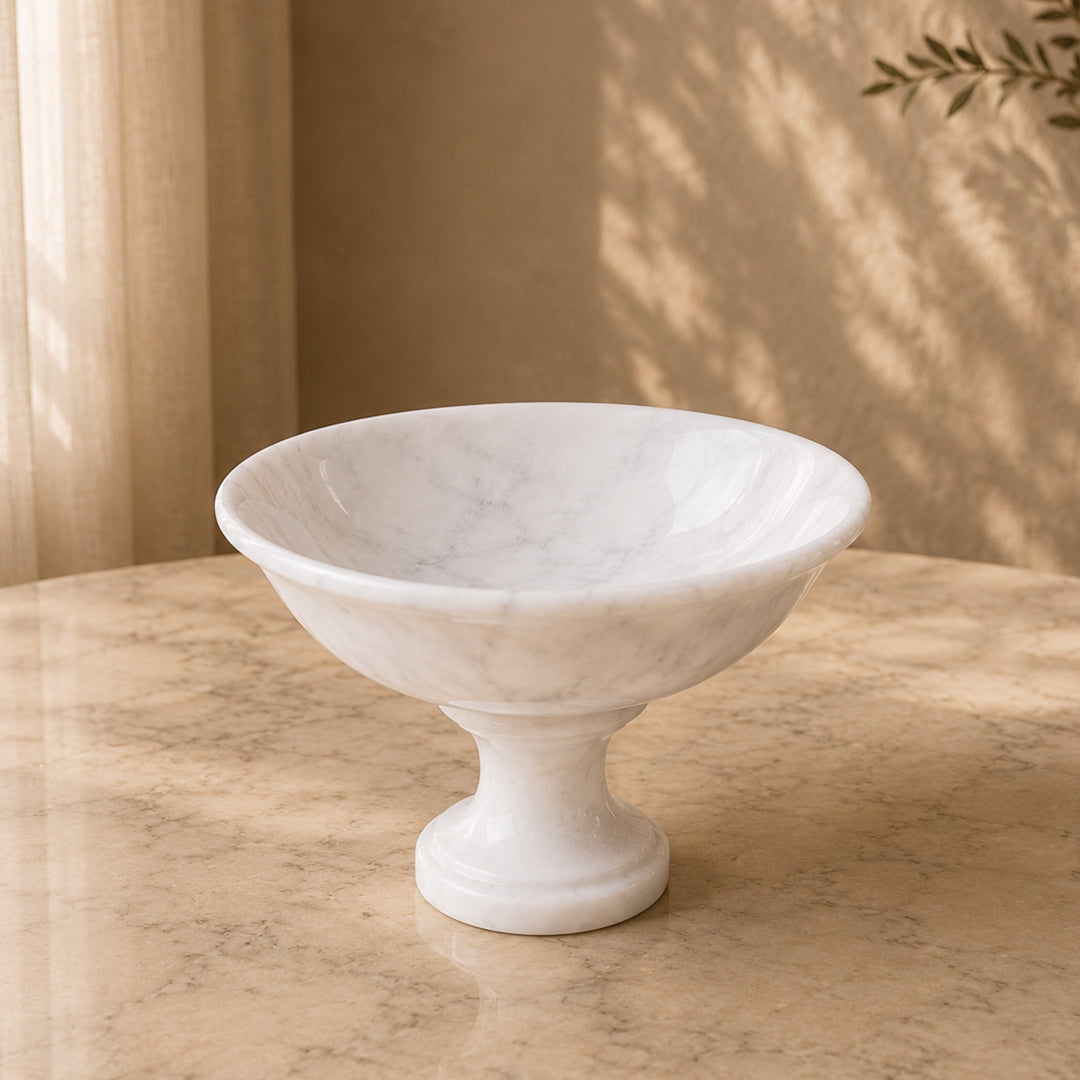 Handmade Marble Serving Bowl | Luxury Natural Stone Decor | Multi-purpose Pedestal Bowl