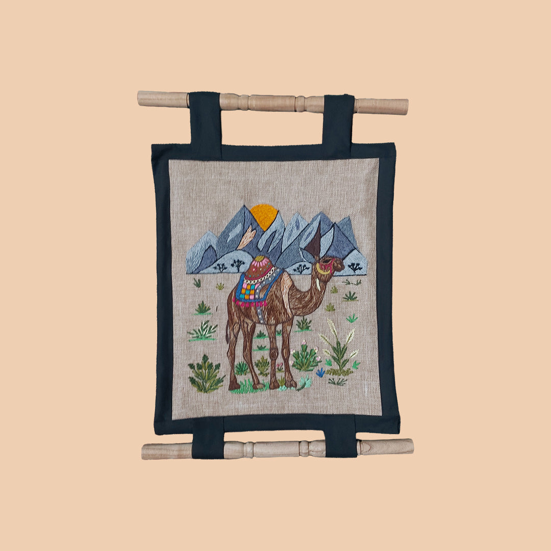 Handmade Aari Embroidered Tapestries | Antique Vintage Luxury Wall Art | Bohemian Office & Home Décor Gift. Aari Wall Hanging Camels