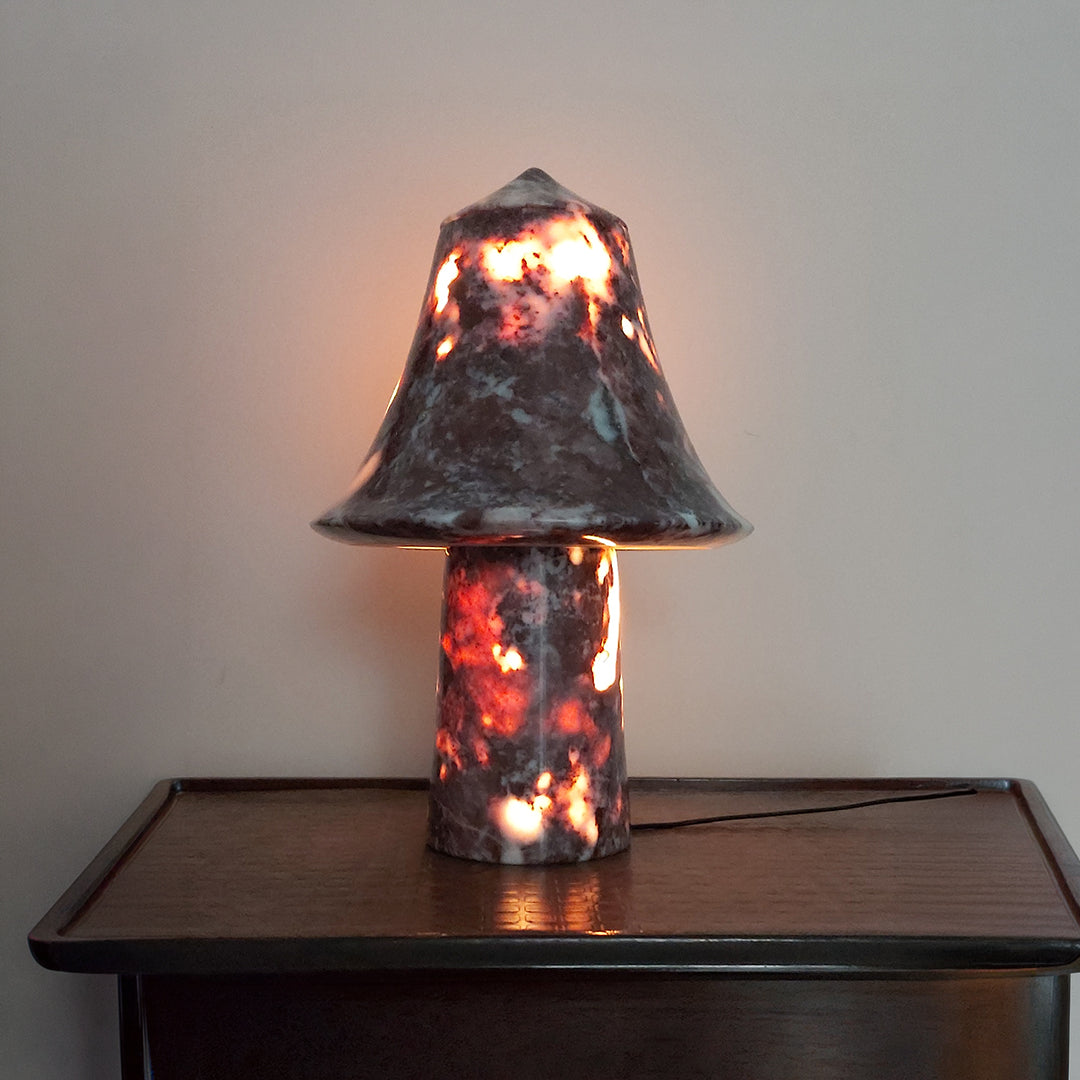Marble Lamp Mushroom Design Red | Natural Rose Marble Boho Decor