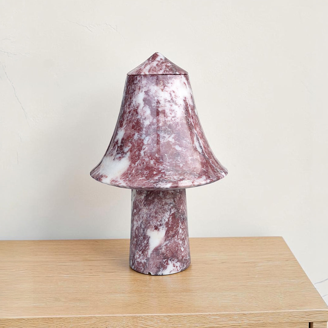 Marble Lamp Mushroom Design Red | Natural Rose Marble Boho Decor