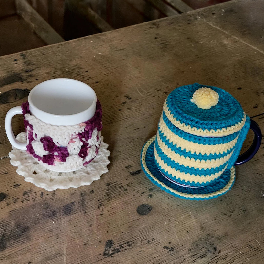 Crochet Cup Cozy with Coaster and Cover | Hand Knitted Mug Cozy Set | Warmth & Elegance