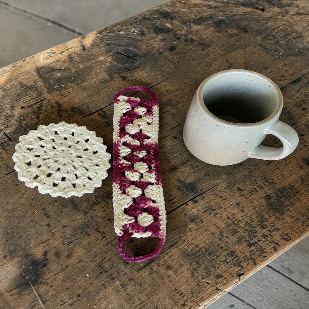 Crochet Cup Cozy with Coaster and Cover | Hand Knitted Mug Cozy Set | Warmth & Elegance