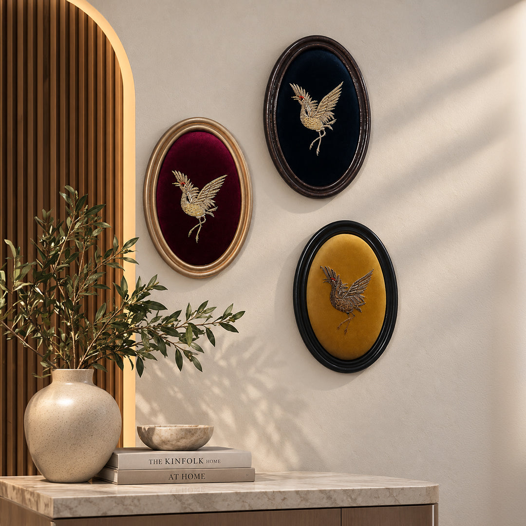 Aari Wall Hanging | Handmade Embroidered Wall Art | Set 4 (Small Oval)
