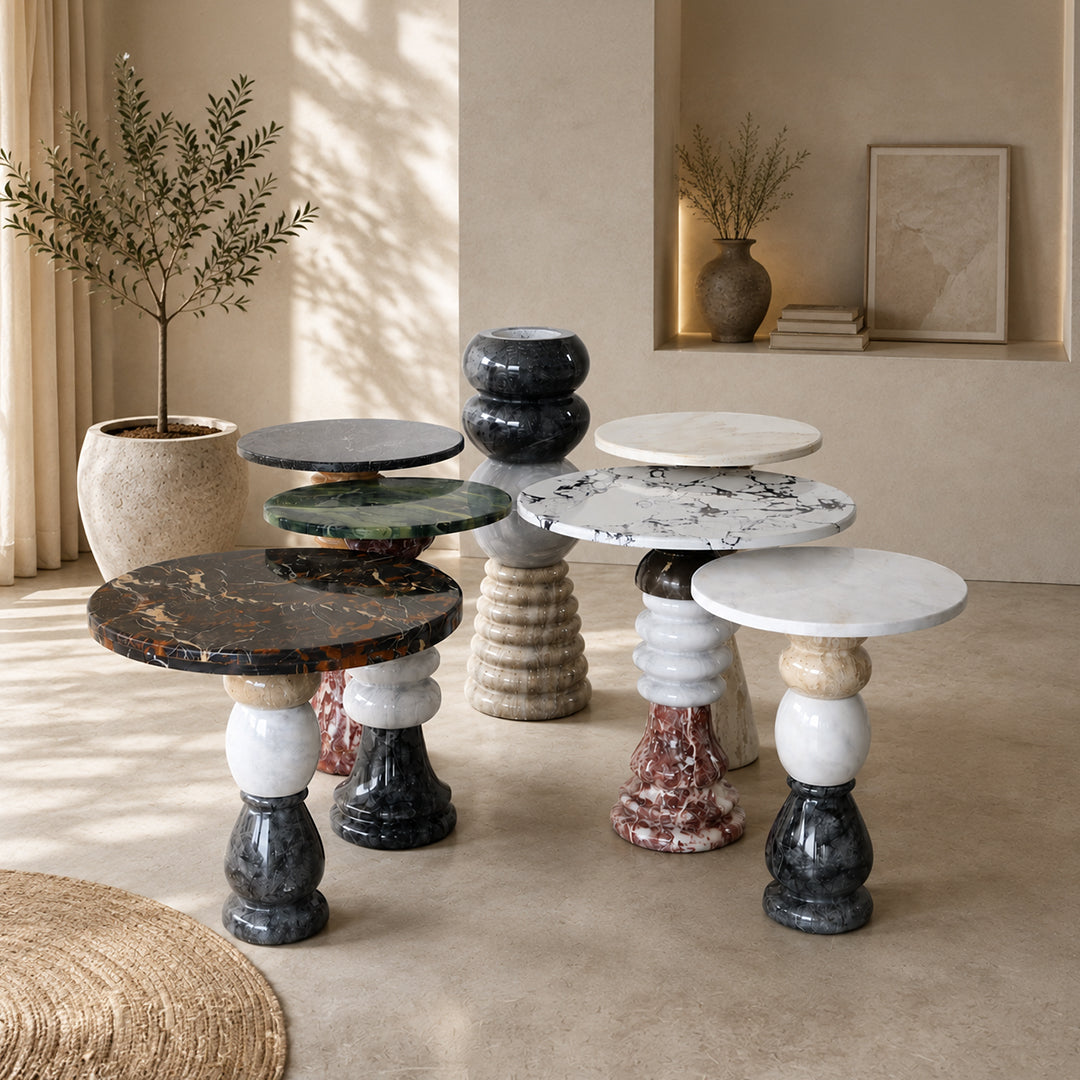 Natural Stone Multi‑Color Side Table | Handcrafted Marble Accent for Timeless Luxury | Coffee Table