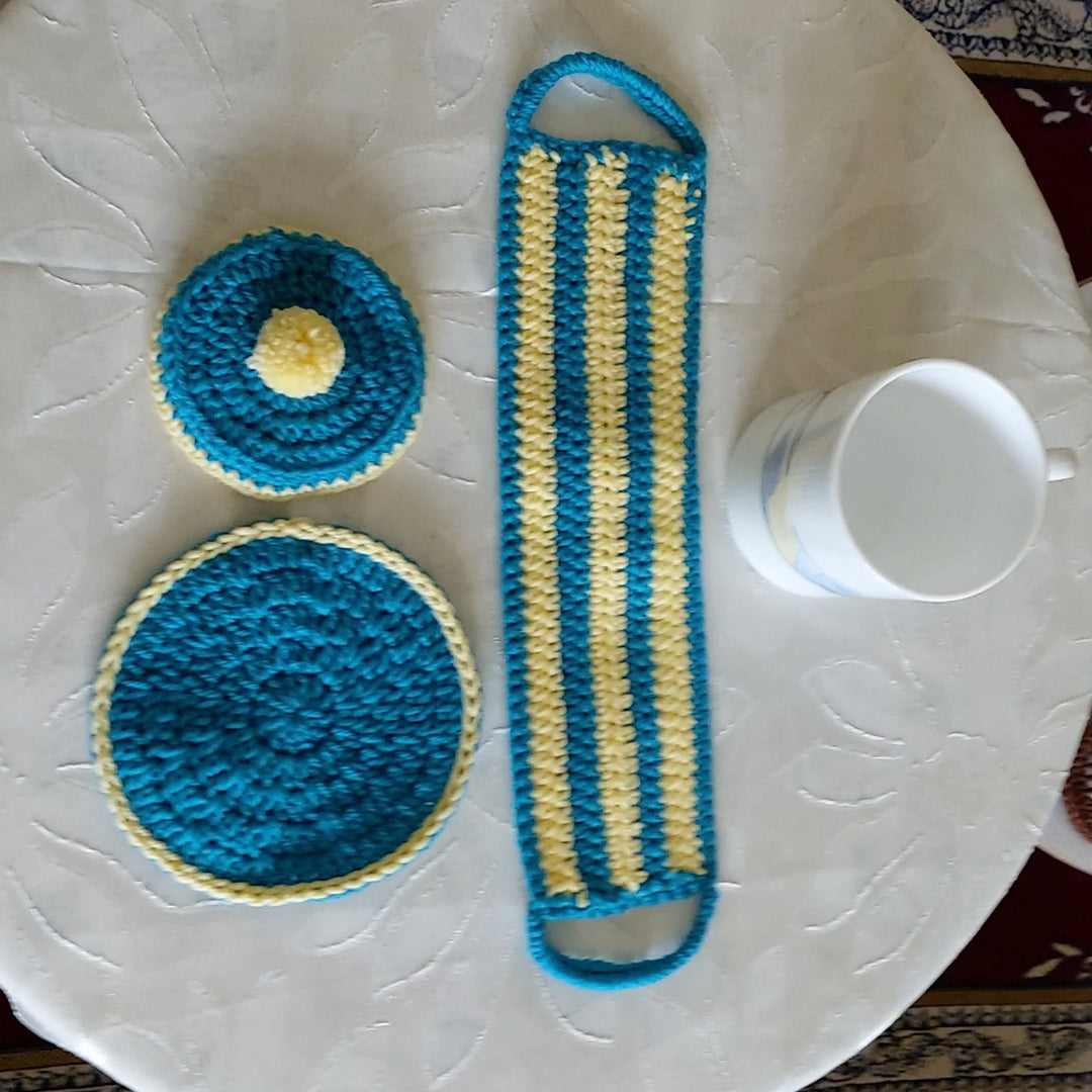Crochet Cup Cozy with Coaster and Cover | Hand Knitted Mug Cozy Set | Warmth & Elegance