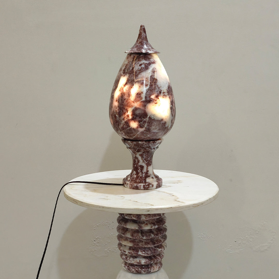 Hand-Carved Rosso Marble Lamp | Stress Relief Minimalist Boho design | Decor with Meditation remedy
