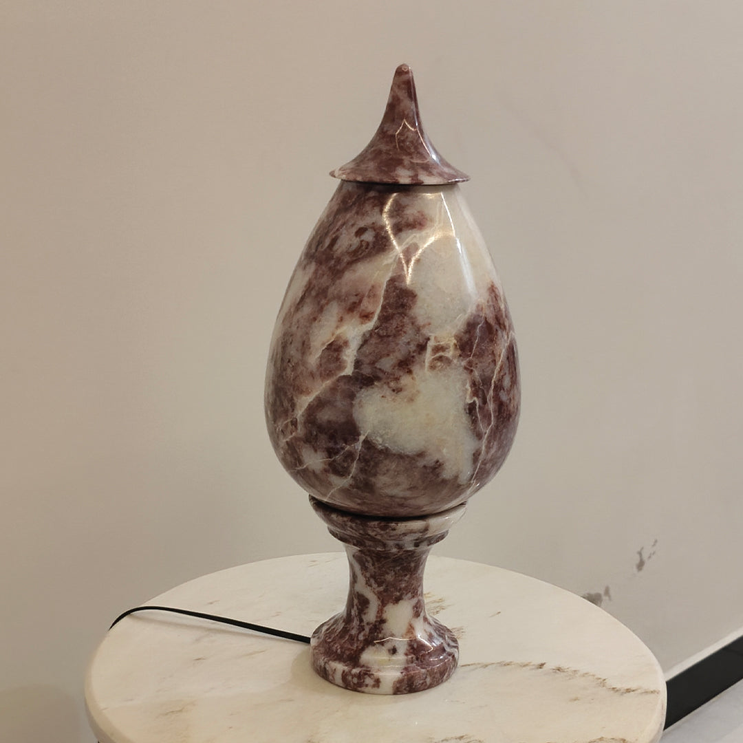Hand-Carved Rosso Marble Lamp | Stress Relief Minimalist Boho design | Decor with Meditation remedy
