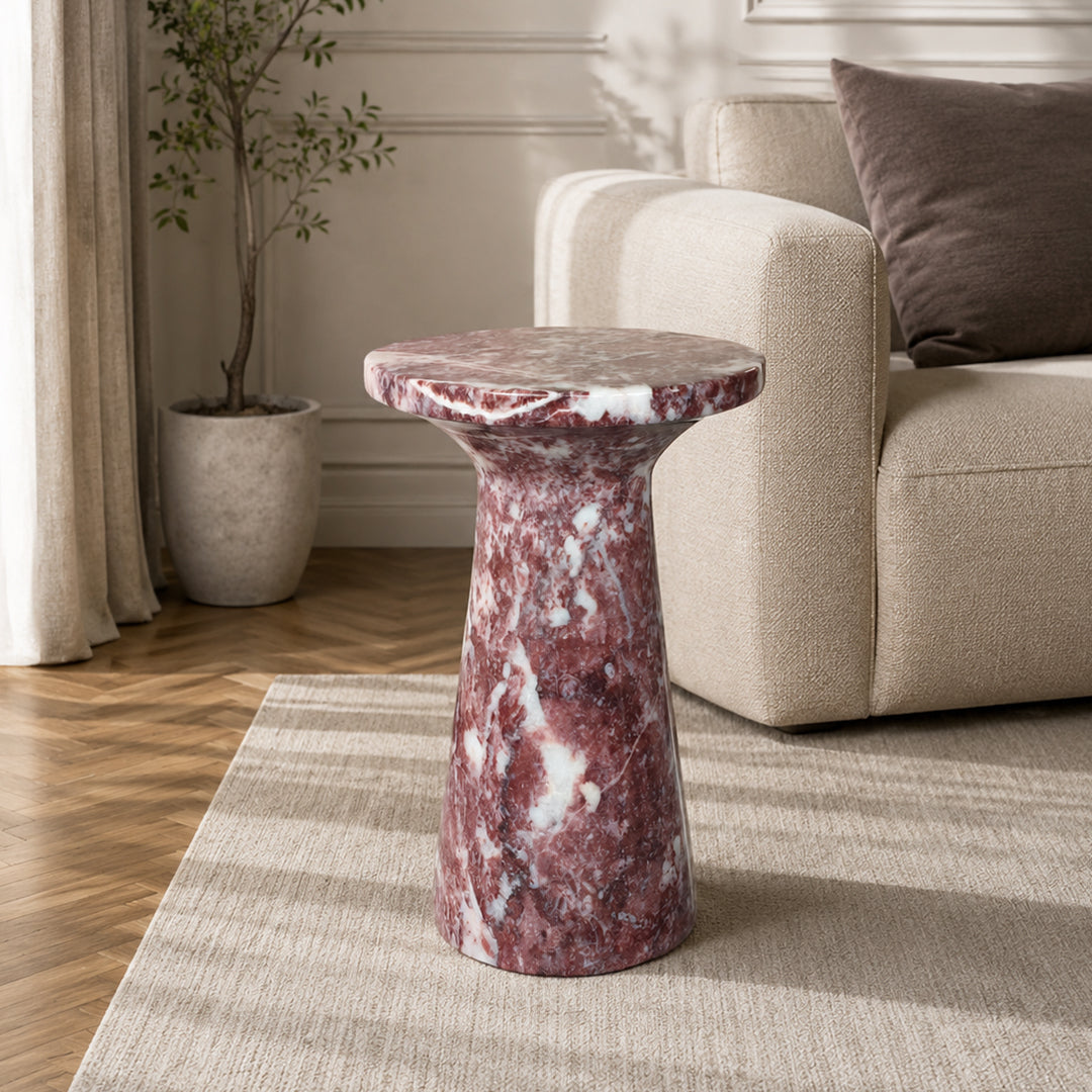 Marble Pedestal Table | Natural Stone Minimalist Side Table