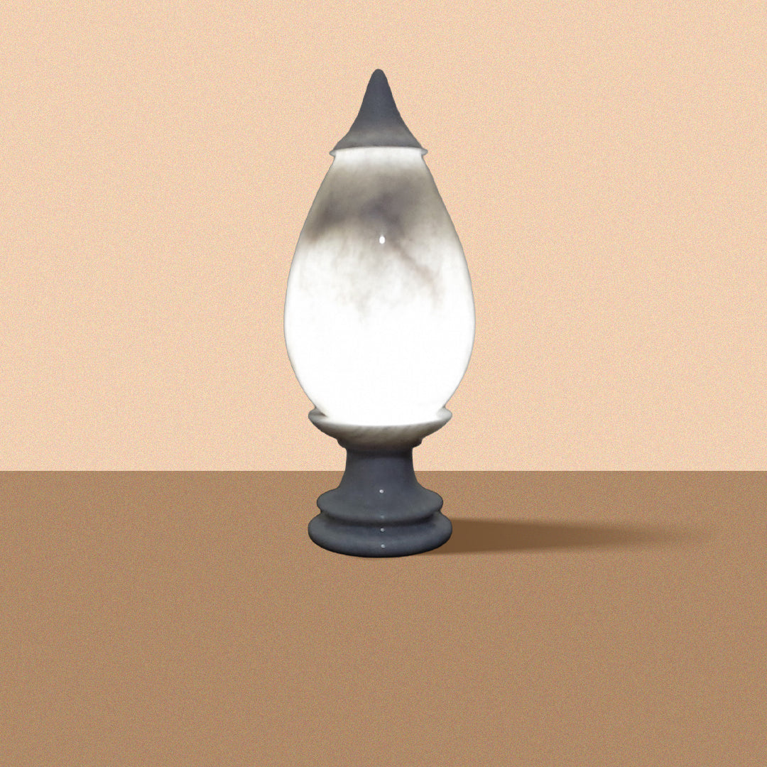 Hand-Carved White Marble Lamp – | Stress Relief Minimalist Boho design | Decor with Meditation remedy