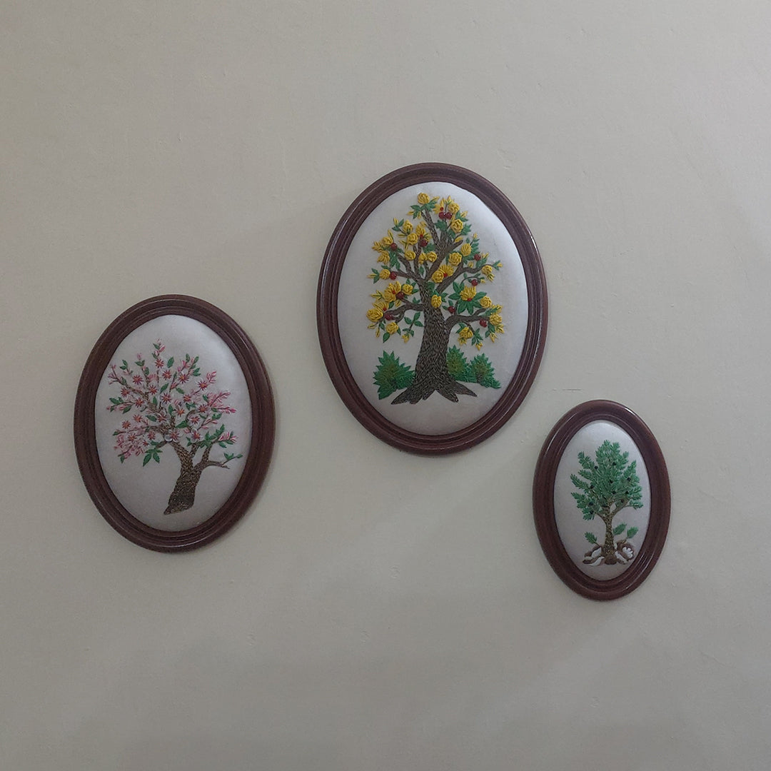 Aari Wall Hanging | Handmade Embroidered Wall Art | Set 03 (Oval)