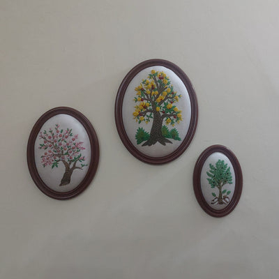 Aari Wall Hanging | Handmade Embroidered Wall Art | Set 03 (Oval)