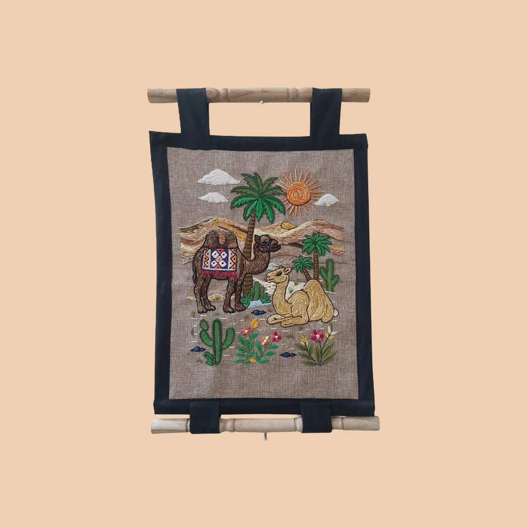 Handmade Aari Embroidered Tapestries | Antique Vintage Luxury Wall Art | Bohemian Office & Home Décor Gift.  Aari Wall Hanging Camels