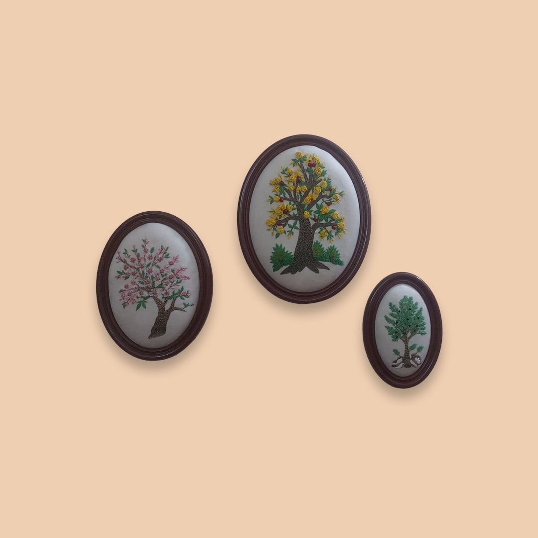 Aari Wall Hanging | Handmade Embroidered Wall Art | Set 03 (Oval)