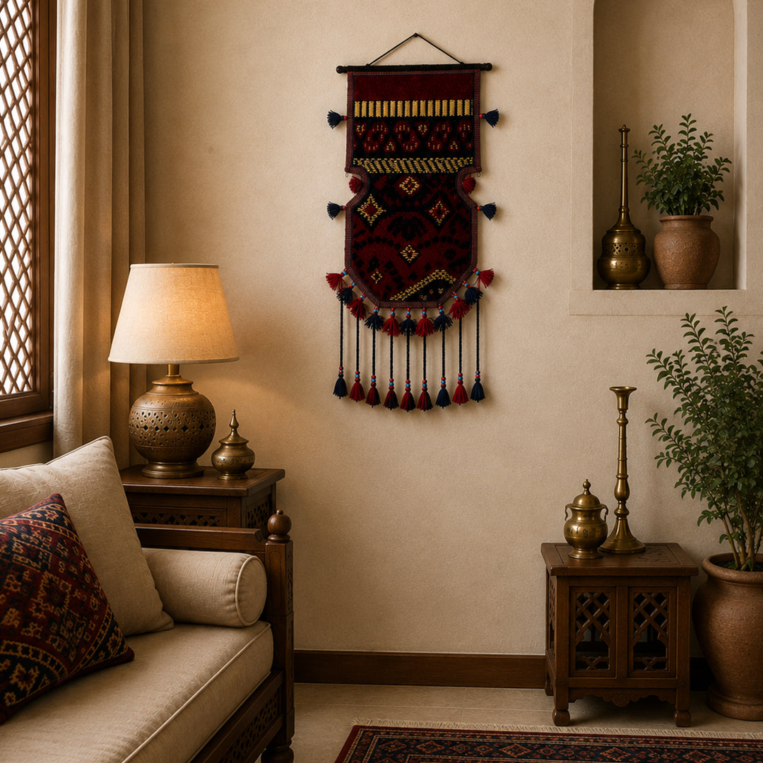 Hand Knotted Wall Hanging Strips | Antique Bohemian Wall Art