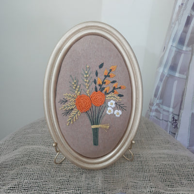 Handmade Aari Embroidered Tapestry | Wall Hanging | Antique Floral Wall Art | Unique Decor Gift. Set 4 (Small Oval )