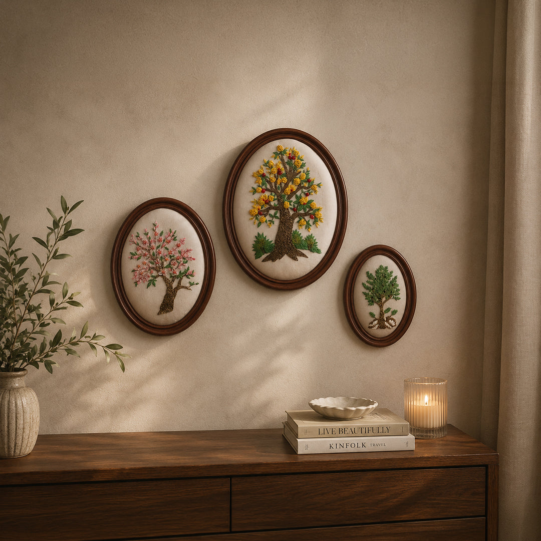 Aari Wall Hanging | Handmade Embroidered Wall Art | Set 03 (Oval)