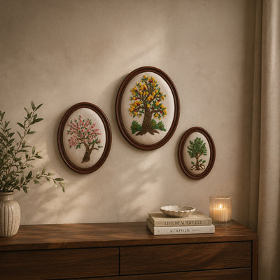 Aari Wall Hanging | Handmade Embroidered Wall Art | Set 03 (Oval)