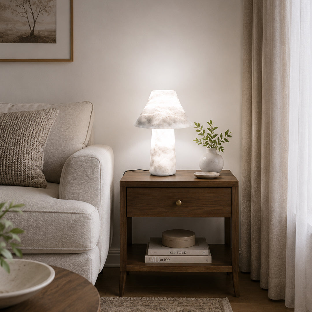 Marble Lamp Mushroom Design White | Hand-Carved Minimalist Decor