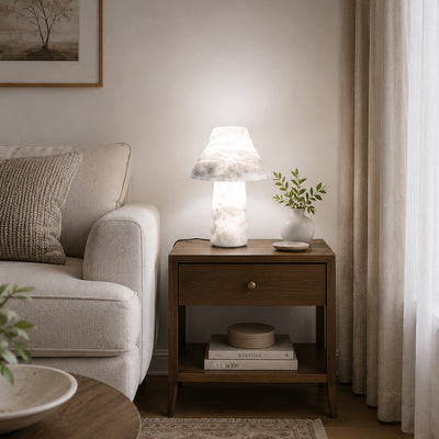 Marble Lamp Mushroom Design White | Hand-Carved Minimalist Decor