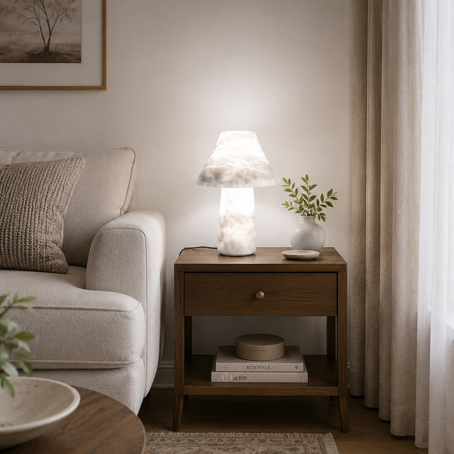 Marble Lamp Mushroom Design White | Hand-Carved Minimalist Decor