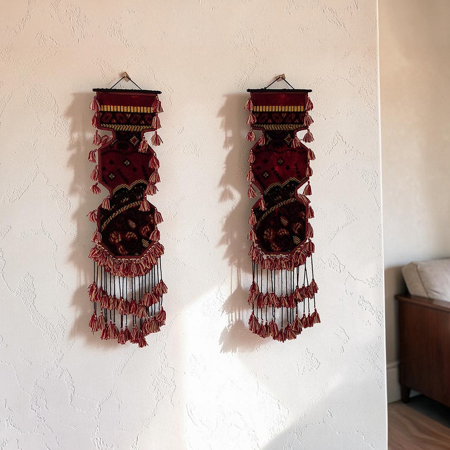 Hand Knotted Wall Hanging Strips | Antique Bohemian Wall Art