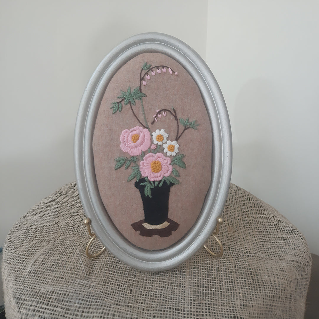 Handmade Aari Embroidered Tapestry | Wall Hanging | Antique Floral Wall Art | Unique Decor Gift. Set 4 (Small Oval )