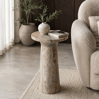 Marble Pedestal Table | Natural Stone Minimalist Side Table