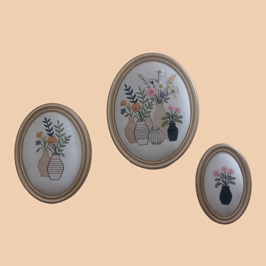 Handmade Aari Embroidered Wall Art | Antique Wall Hanging Tapestries | Bohemian Office & Home Décor Gift Aari Wall Hanging (Set 02 (Oval))