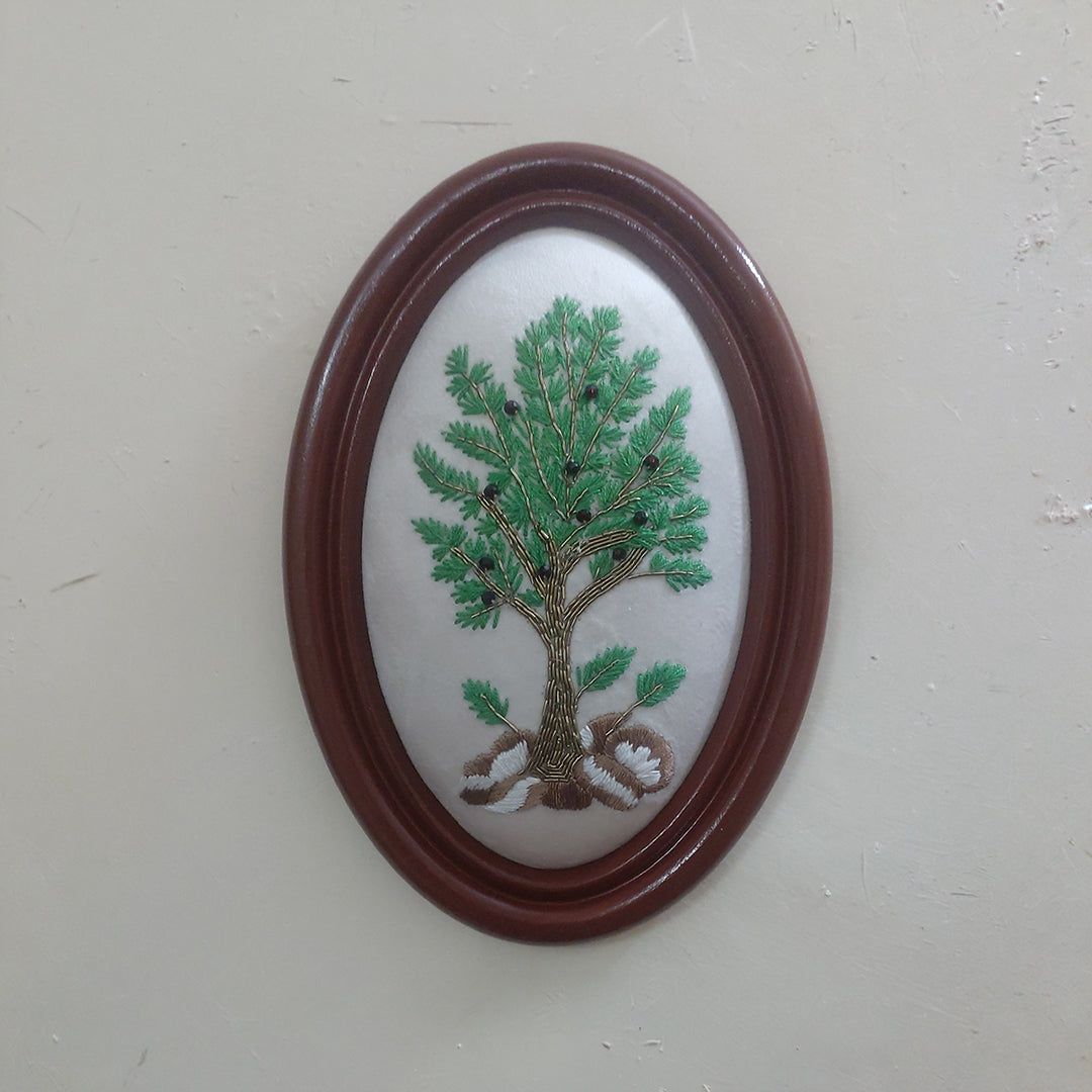 Aari Wall Hanging | Handmade Embroidered Wall Art | Set 03 (Oval)