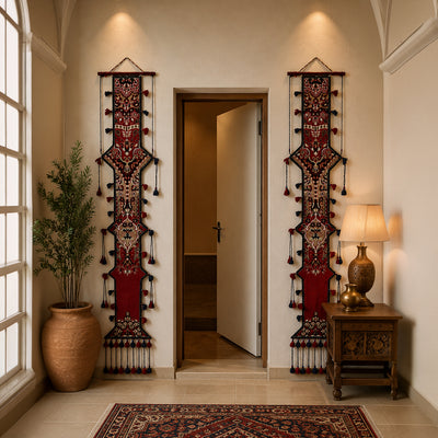 Hand Knotted Wall Hanging Strips | Antique Bohemian Wall Art