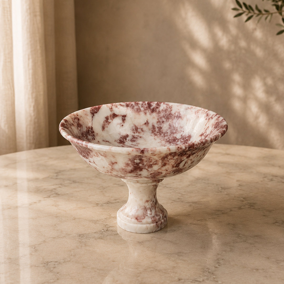 Handmade Marble Serving Bowl | Luxury Natural Stone Decor | Multi-purpose Pedestal Bowl