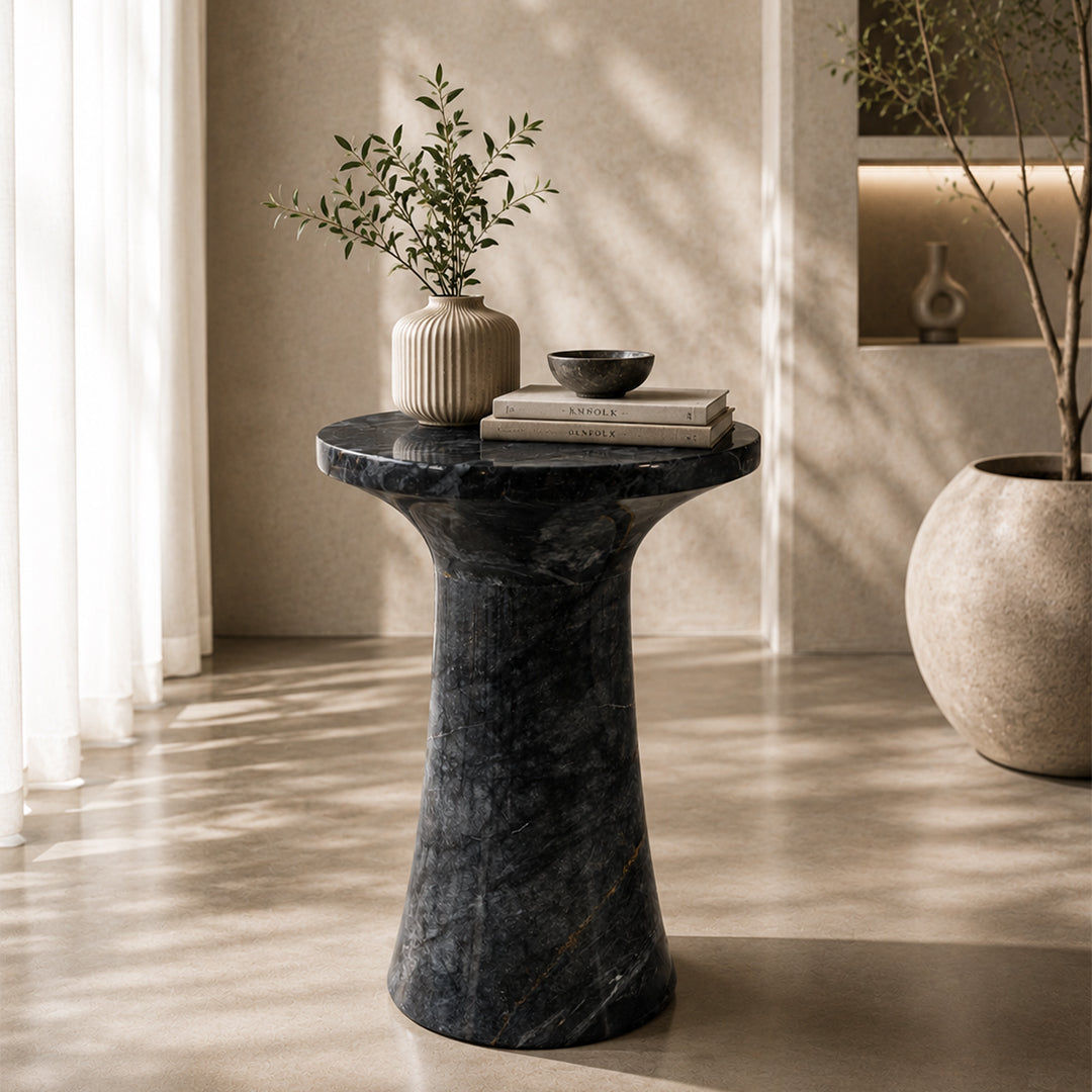 Marble Pedestal Table | Natural Stone Minimalist Side Table