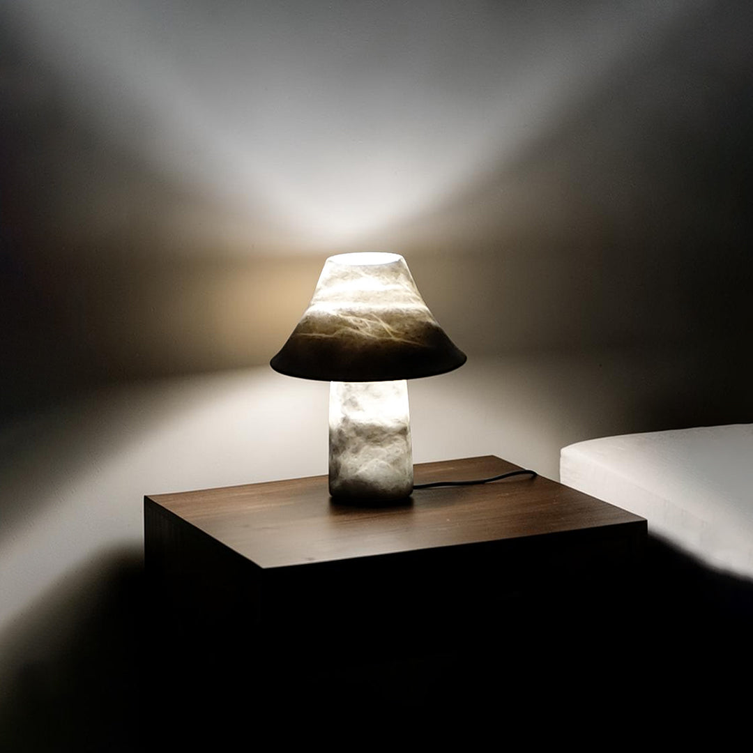 Marble Lamp Mushroom Design White | Hand-Carved Minimalist Decor