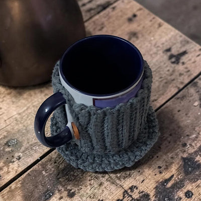 Crochet Cup Cozy with Coaster and Cover | Hand Knitted Mug Cozy Set | Warmth & Elegance