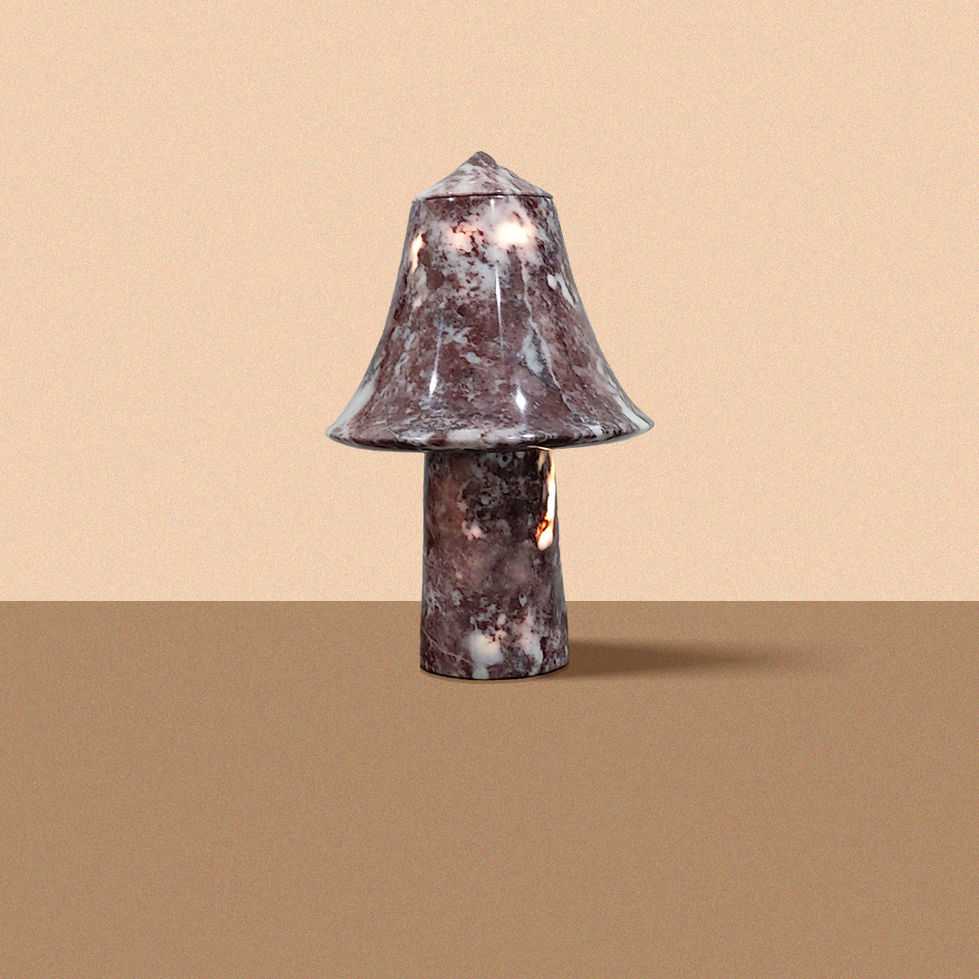 Marble Lamp Mushroom Design Red | Natural Rose Marble Boho Decor