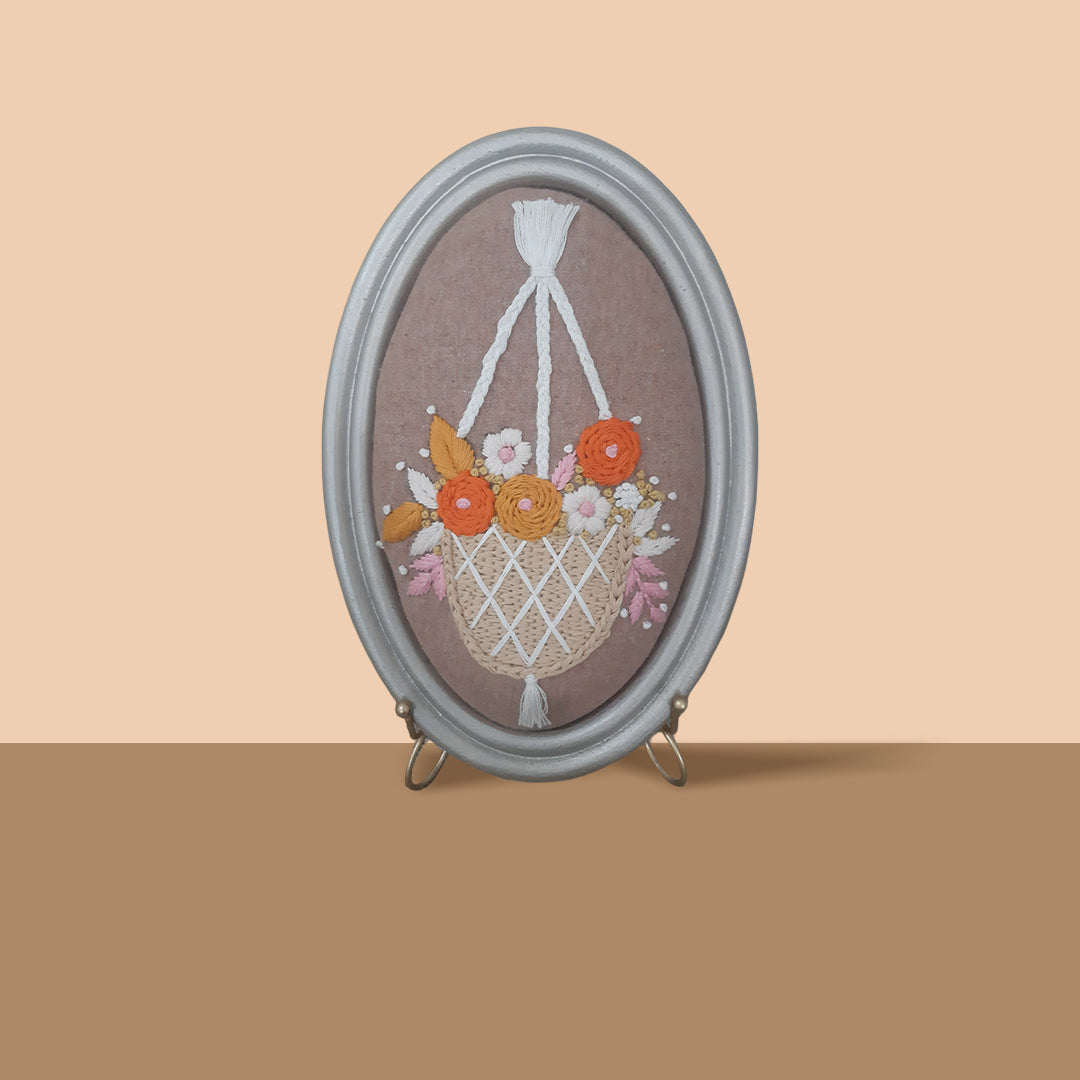 Handmade Aari Embroidered Tapestry | Wall Hanging | Antique Floral Wall Art | Unique Decor Gift. Set 4 (Small Oval )