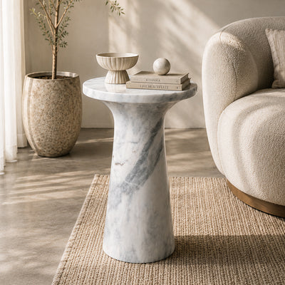 Marble Pedestal Table | Natural Stone Minimalist Side Table