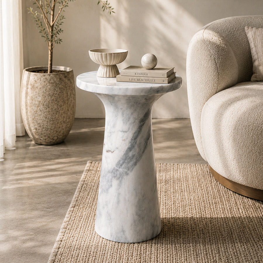 Marble Pedestal Table | Natural Stone Minimalist Side Table