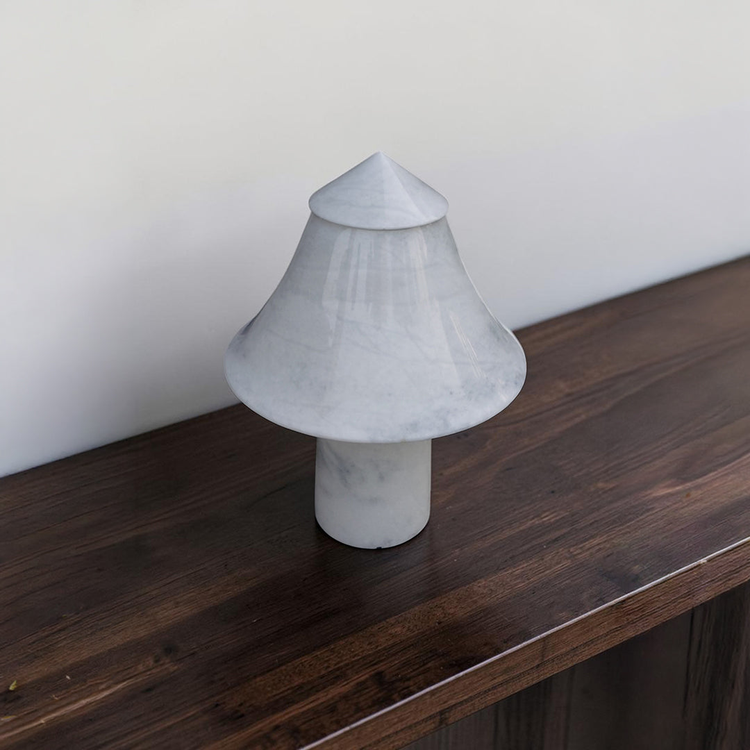 Marble Lamp Mushroom Design White | Hand-Carved Minimalist Decor