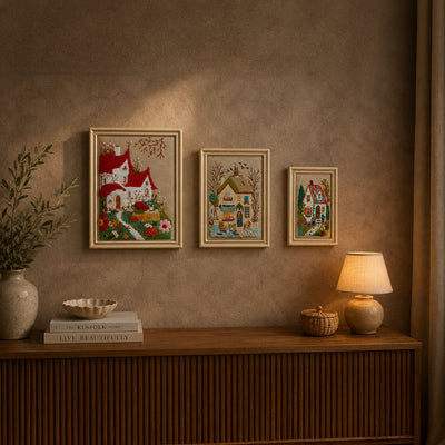 Aari Wall Hanging | Handmade Embroidered Luxury Wall Art | Set 01 (Rectangular)