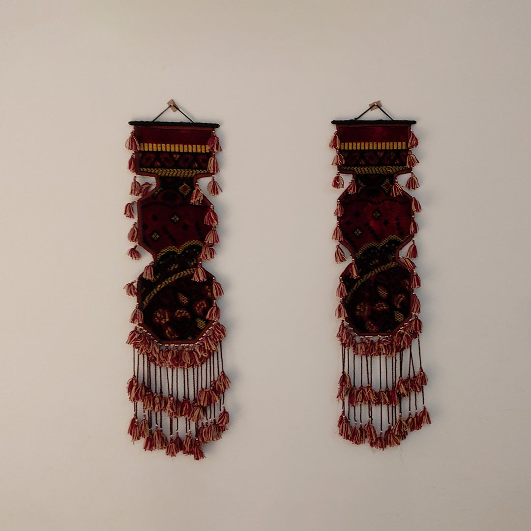 Hand Knotted Wall Hanging Strips | Antique Bohemian Wall Art