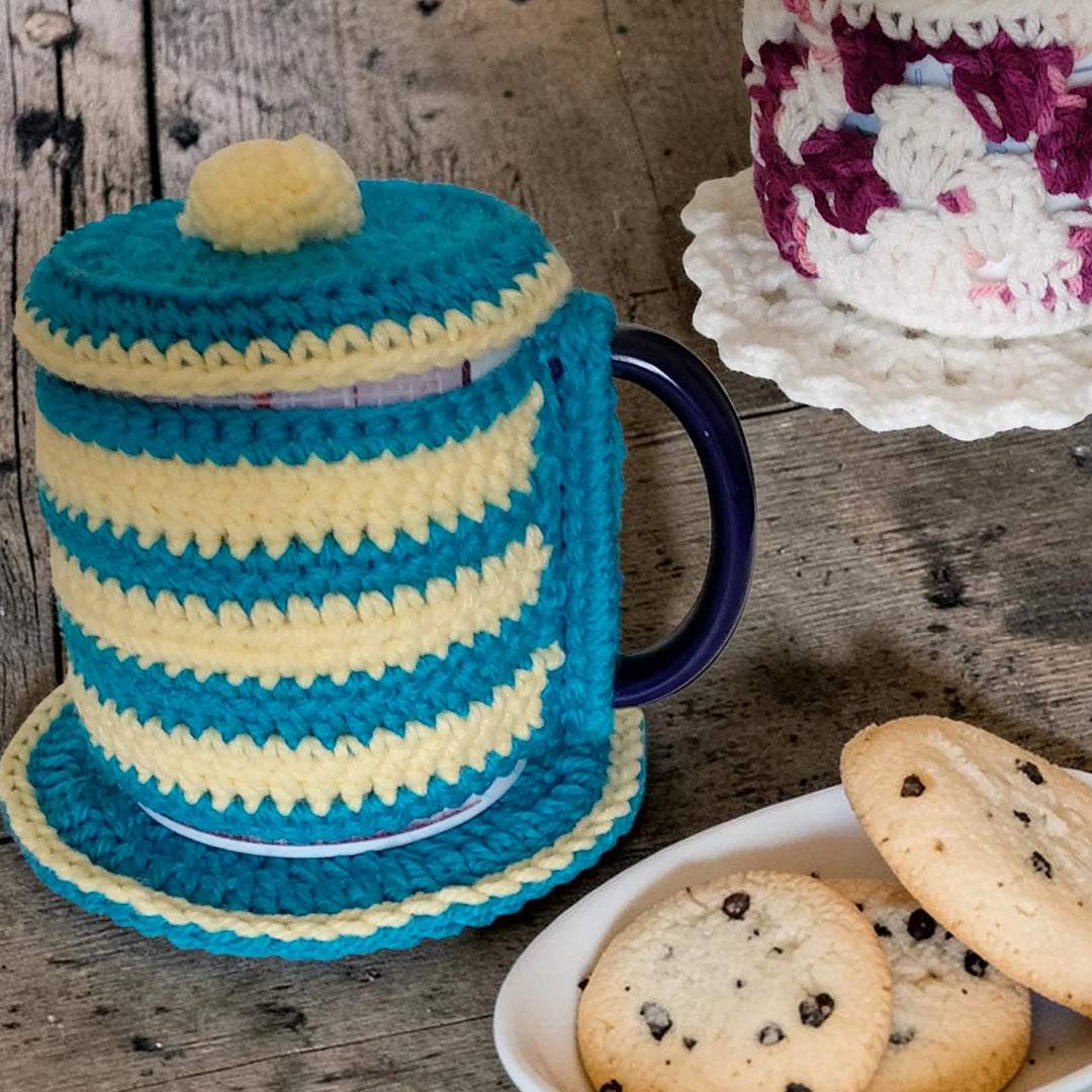 Crochet Cup Cozy with Coaster and Cover | Hand Knitted Mug Cozy Set | Warmth & Elegance