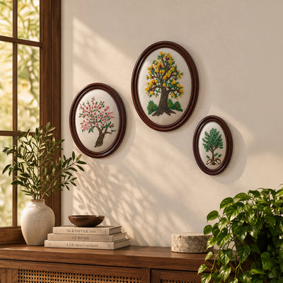 Aari Wall Hanging | Handmade Embroidered Wall Art | Set 03 (Oval)
