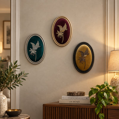 Aari Wall Hanging | Handmade Embroidered Wall Art | Set 4 (Small Oval)