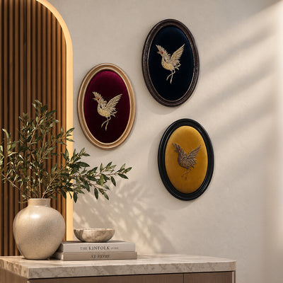 Aari Wall Hanging | Handmade Embroidered Wall Art | Set 4 (Small Oval)